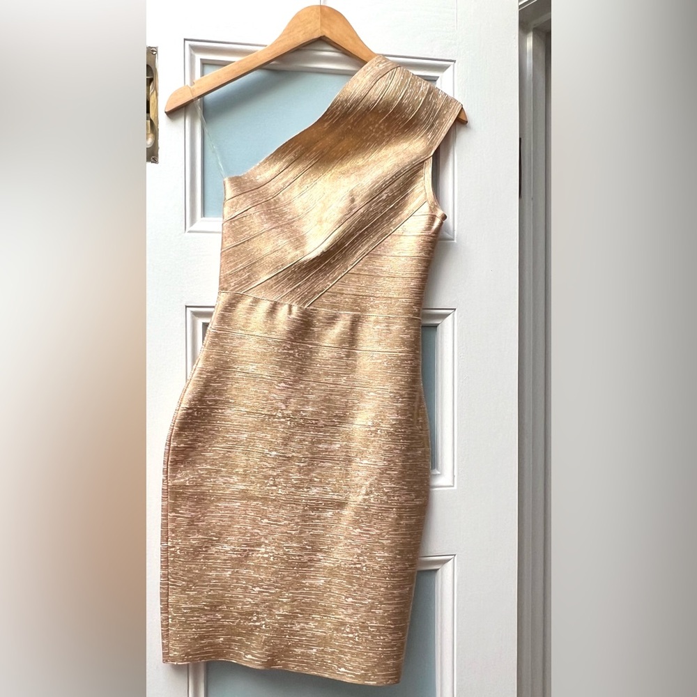 Gold Metallic Mini Cocktail Dress